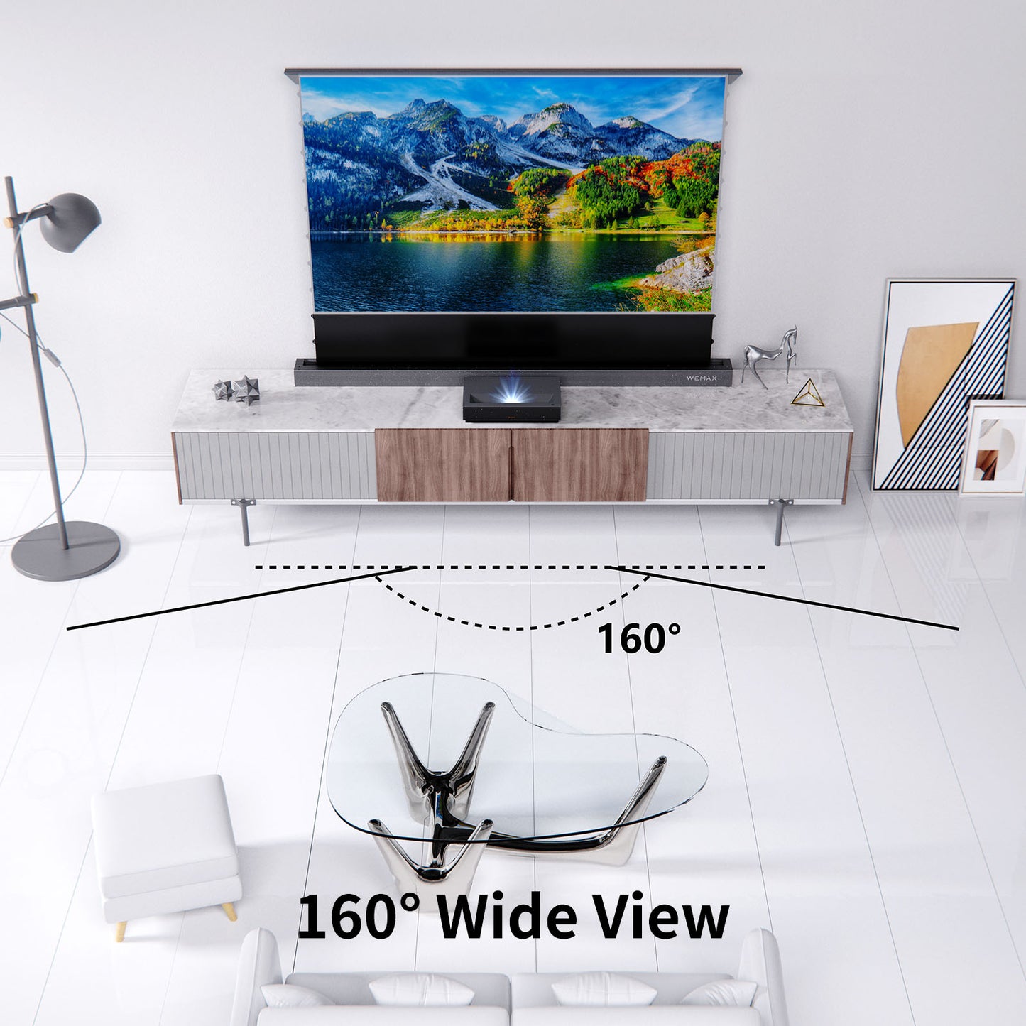 Beamora 120" Motorized Floor Rising Tension ALR & CLR UST Projector Screen for Ultra Short Throw Projector | RS10