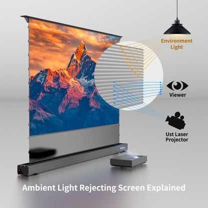 Beamora 120" Motorized Floor Rising Tension ALR & CLR UST Projector Screen for Ultra Short Throw Projector | RS10